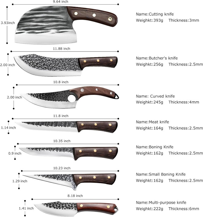 zeng 8 Pieces Butcher Knife Set with Roll Bag, Chef Knife Set for Meat Cleaver Cutting & Viking Knives with Ergonomic Handles, Stainless Steel Hand Forged Kitchen Knife Set for Home, Cooking, Camping - Image 2